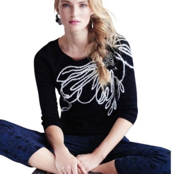 Anthropologie Sweaters - Anthropologie Field Flower Black Cotton Sweater